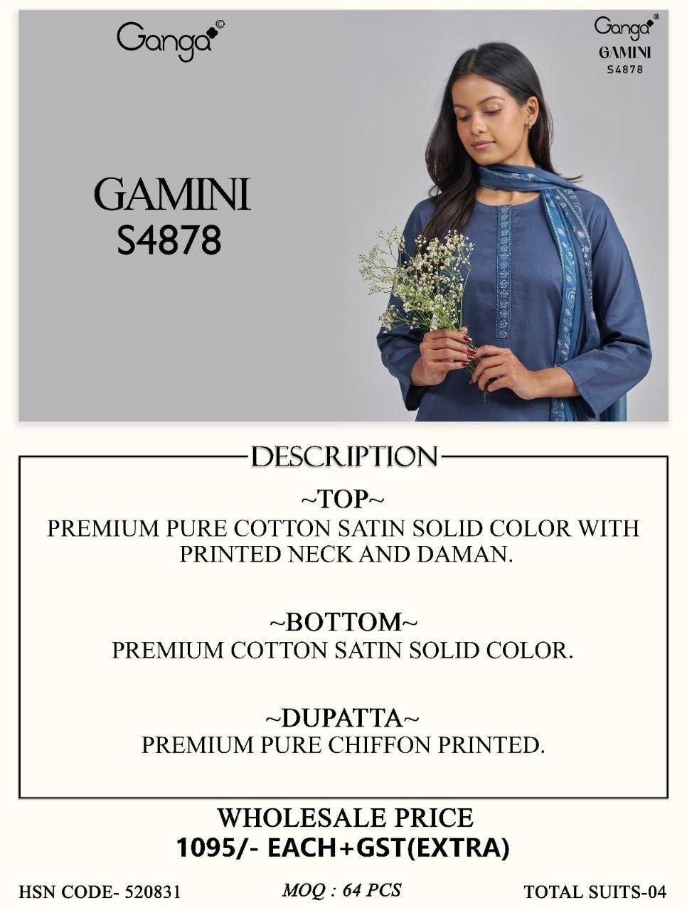 GAMINI 4878 By GANGA FASHION Stylish Beautiful Colourful PREMIUM PURE BEMBERG Dresses At Wholesale Price